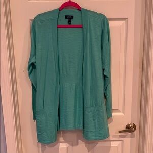 Denim&Co turquoise Open Front Cardigan Lightweight Knit